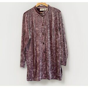 Units Women Crushed Velvet Button Up Tunic Top Size 1X Purple Whimsigoth Glam
